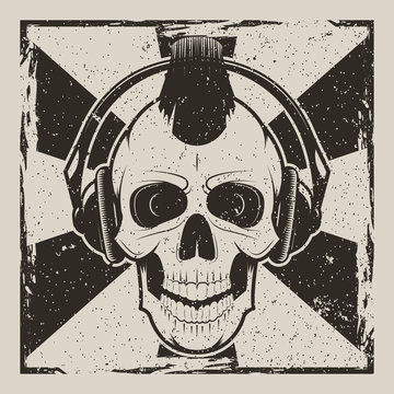 Skull music punk vector vintage grunge design
