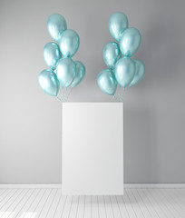 Color balloons with poster mock up 3d rendering