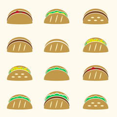 set of color tortilla tacos food icons set eps10