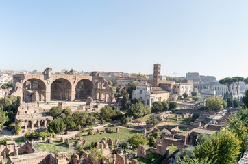 Fototapeta na wymiar The Forum Romanum and Colosseum in Rome