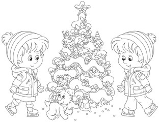 Children skating around a Christmas tree