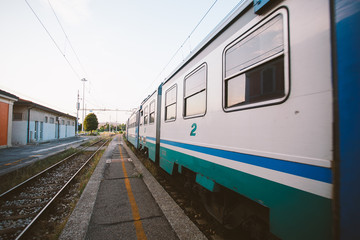 Stop the train station verolanuova regional train in Italy. City near Brescia