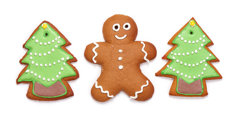 Gingerbread cookies for Christmas on a white background