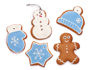Gingerbread cookies for Christmas on a white background