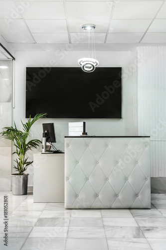 Download "Indoor mockup,front view reception with desk,plant and ...