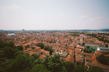 Fototapeta na wymiar view of the European old town of Brescia in Italy pawnshop in summer