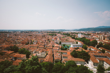 Fototapeta na wymiar view of the European old town of Brescia in Italy pawnshop in summer