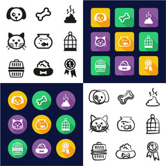 Pet All in One Icons Black & White Color Flat Design Freehand Set