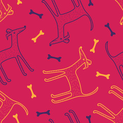 bright seamless pattern of a dog and bone design paper background