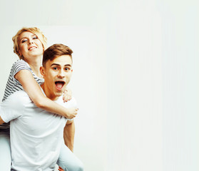 young pretty teenage couple, hipster guy with his girlfriend hap