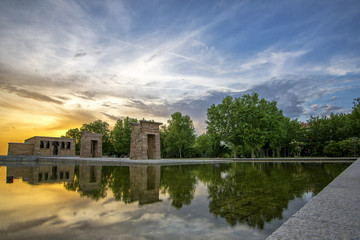 Temple of Debod at dusk in Madrid, Spain