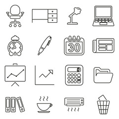 Office or Work Place Icons Thin Line Vector Illustration Set
