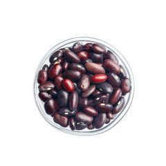 Red bean in glass bowl. Isolated