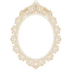 Golden vintage oval graphical frame in antique style. Vector.