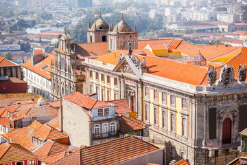Fototapeta na wymiar Aerial cityscape view on the old town of Porto city during the sunny day in Portugal