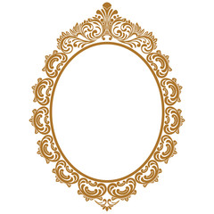 Golden vintage oval graphical frame in antique style. Vector.