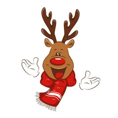 Illustration with cartoon Christmas deer. Vector for you design. Isolated.
