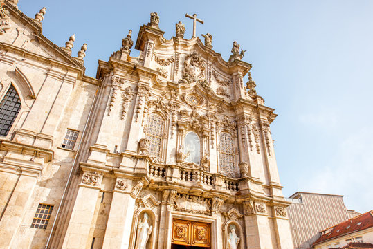 View on the Carmo church facade during the sunny day in Porto city, Portugal