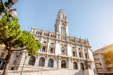 Obraz premium Morning view on the city hall building on the central square in Porto city, Portugal
