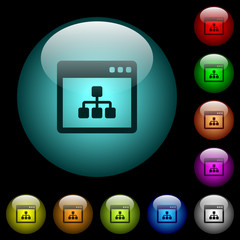 Networking application icons in color illuminated glass buttons