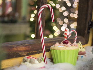 Christmas decorations lights bokeh Xmas sweet cake
