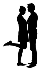 Realistic silhouette of a loved man and woman embracing, isolated on a white background