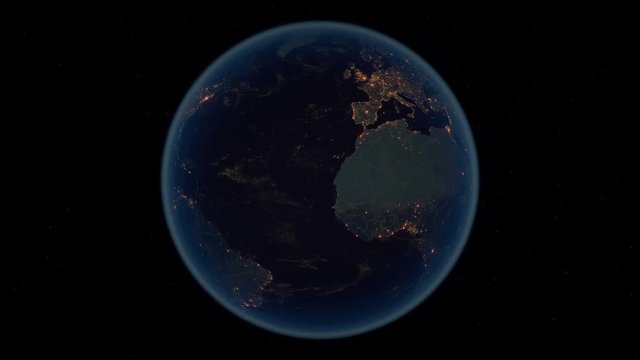 Zoom to Scandinavia. The Night View of City Lights. World Zoom Into Scandinavia - Planet Earth. Political Borders of Scandinavian Countries: Denmark, Norway, Sweden, Finland.