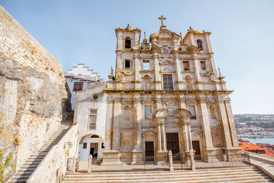 View on the facade of Igreja dos Grilos church in Porto city, Portugal