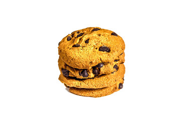 Chocolate chip cookies isolated on white