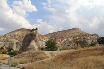 Natural valley with volcanic tuff stone rocks in Pasabag in Cappadocia, Turkey.