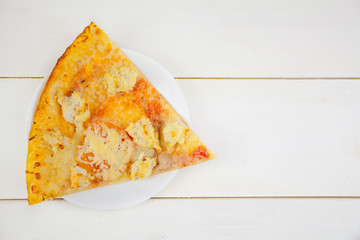 appetizing hot chickeni pizza  on white