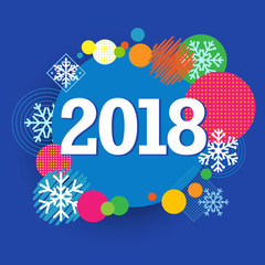 2018 happy new year creative banner colored circle and snow template. Happy new year 2018 text design Vector illustration