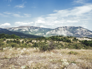 view on the mountain peak, skyline, clouds
