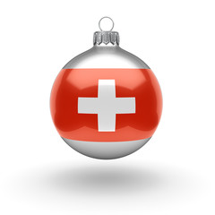 3D rendering Christmas ball with the flag of Switzerland