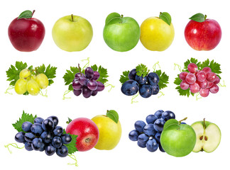 apples and grapes isolated on white background