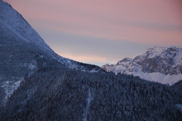 Winter dusk in the mountains. Tyrol, Austria