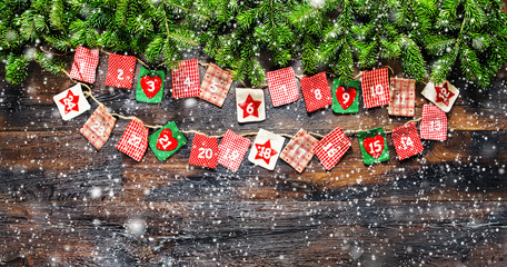 Christmas tree branches Advent calendar vintage snow