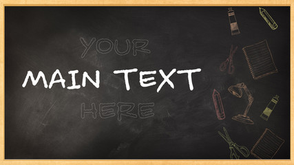 Chalkboard Title with Handdrawn Classroom Supplies