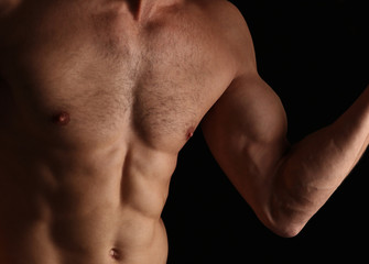 Strong Athletic Man muscular body, torso six pack abs, perfect male abdominal muscles close up....
