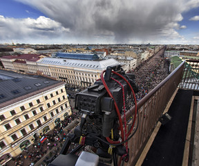 Professional digital video camera.
professional camcorder on the shooting of the cityscape.