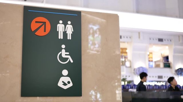 Motion of man, woman and disable washroom logo on wall with 4k resolution