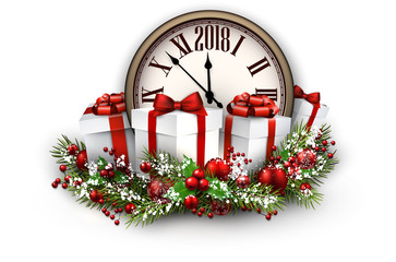 2018 New Year background with clock.