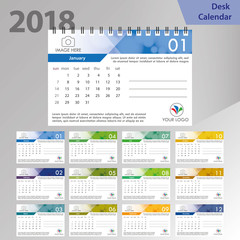 Desk Calendar 2018. Simple Colorful Gradient minimal elegant desk calendar template in white background.