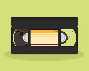 Retro video cassette isolated on a white background. Old record video recorder tape. Vintage style movie storage icon.