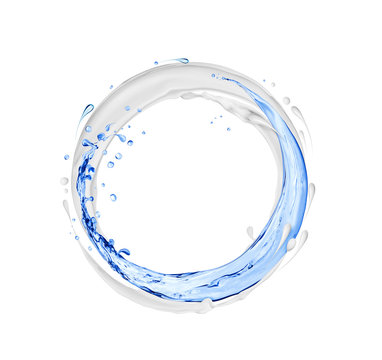 Splashes of cream with fresh water in a circular motion, isolated on white background
