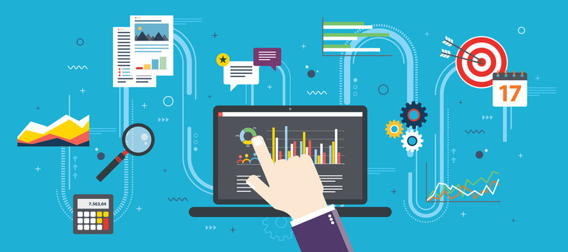 Concept of financial investment, analytics with growth report.