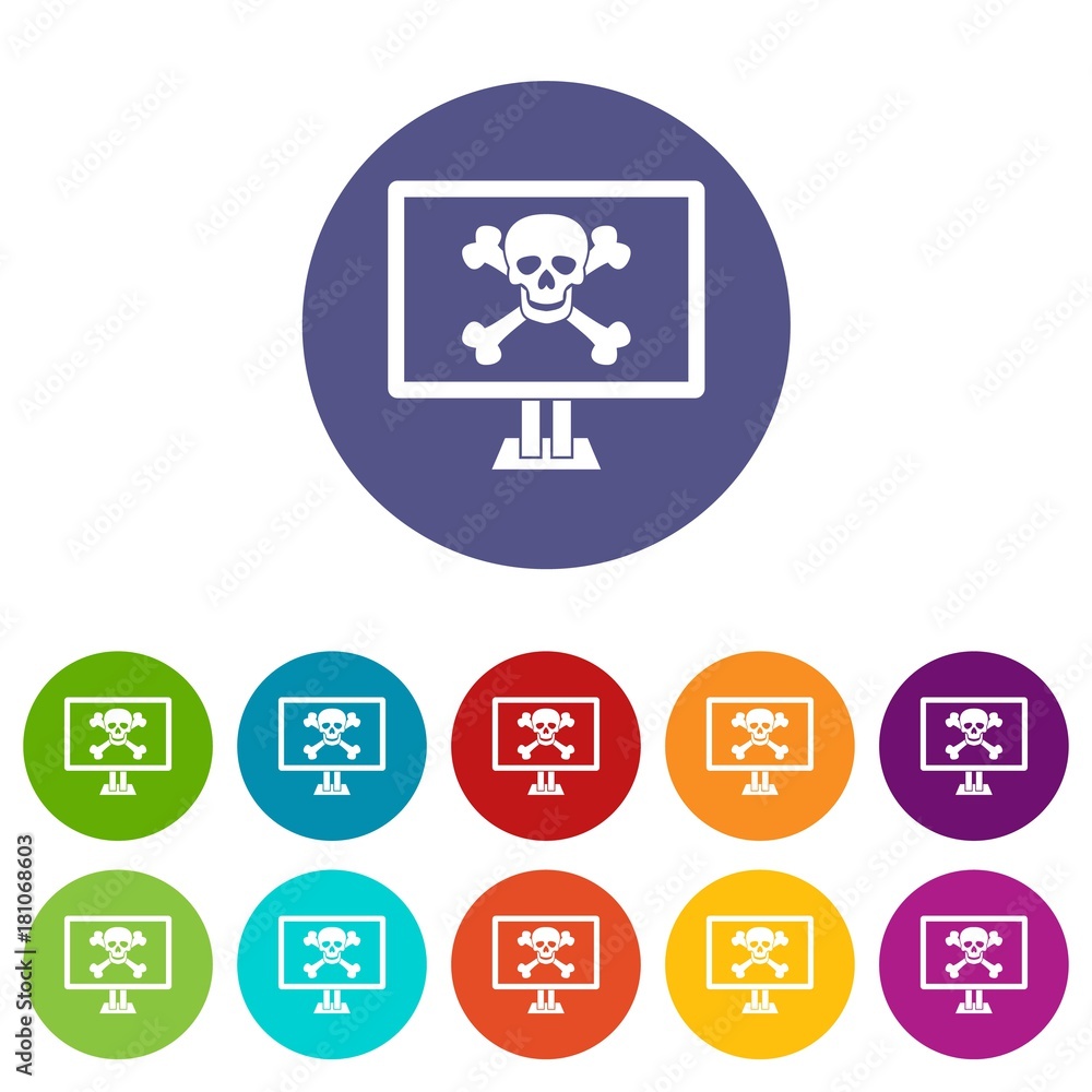 Poster computer monitor with a skull and bones set icons