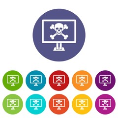 Computer monitor with a skull and bones set icons