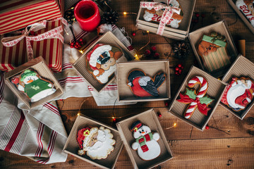 Christmas colorful gingerbread cookies. Bakery products