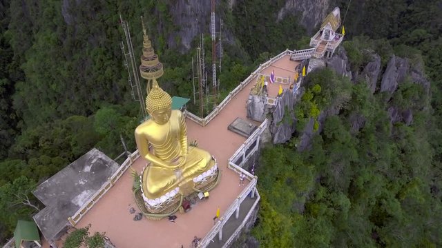 Drone footage of Wat Tham Sua (Tiger Cave Temple) in Krabi, Thailand